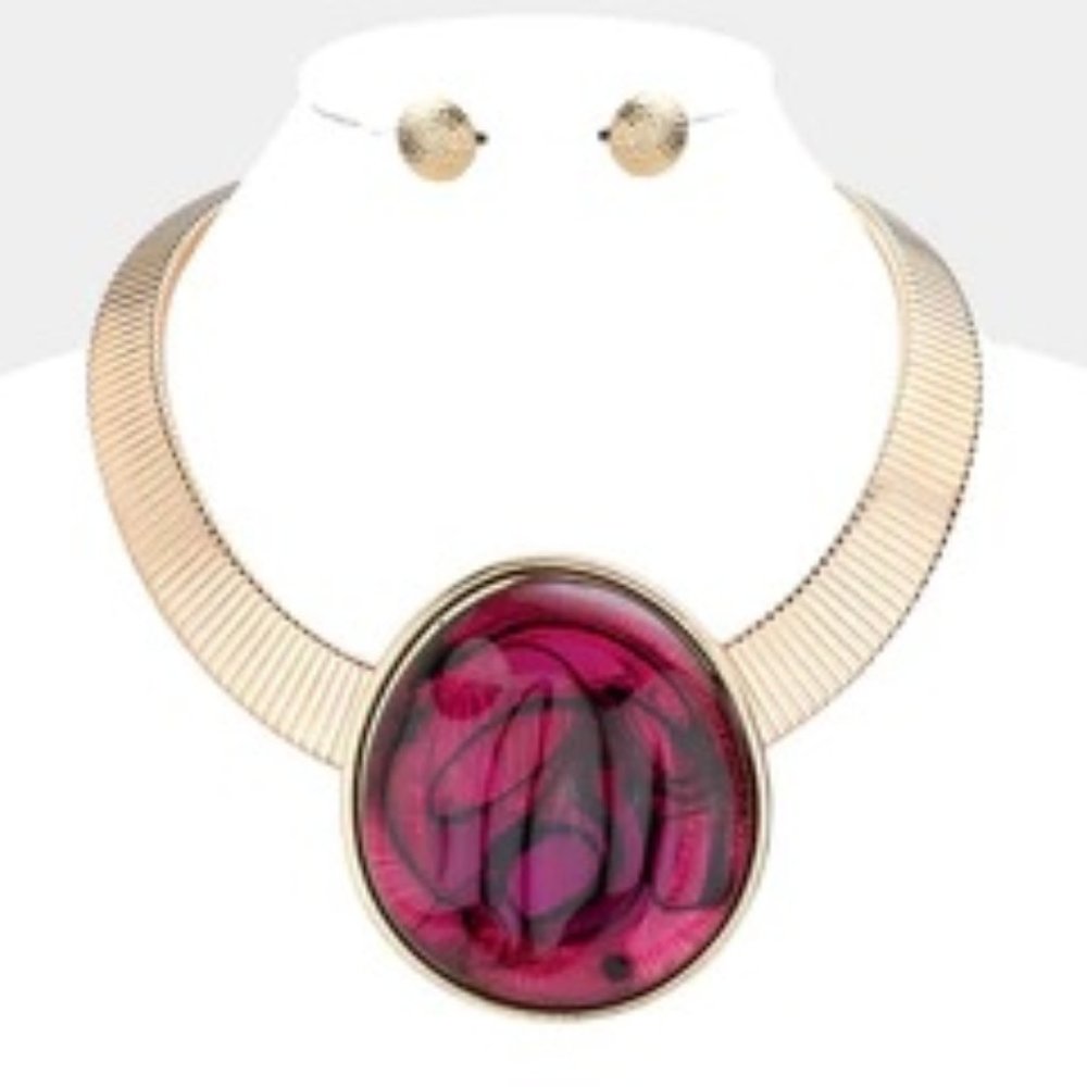 Purple and Gold Marble Pendant Necklace set